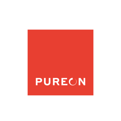 Wortlogo Pureon weisse Schrift auf rotem Hintergrund