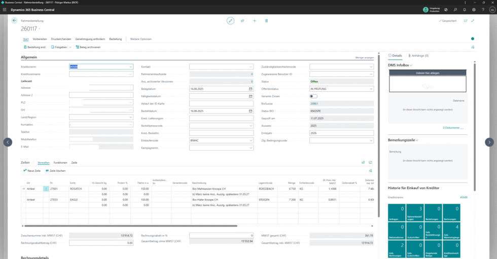 Rahmenbestellung in D365 BC