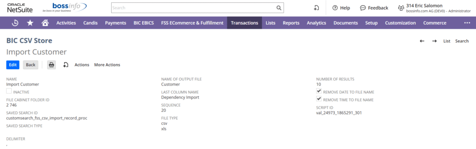 Beispiel für die Einrichtung eines CSV-Imports