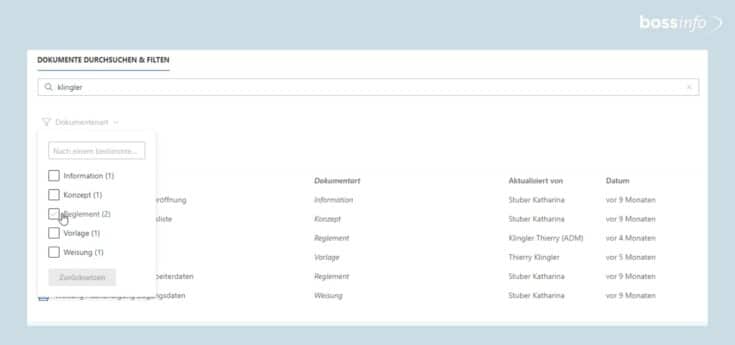 Searching and filtering in the Document Center